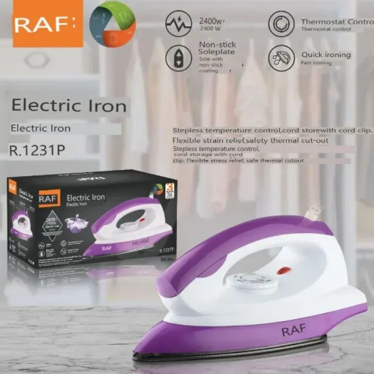 RAF Dry Iron R-1231 Light Weight Iron with Non-stick Soleplate imported 2400W